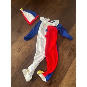 Vintage Kids Clown Costume Set Red Blue Polka Dot Jumpsuit & Hat Footed Pajamas
